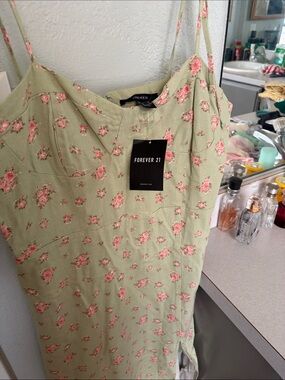 Forever 21 Olive Green Floral Spaghetti Strap Camisole Dress
